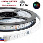 Tira LED 5 mts Flexible 24V 72W 300 Led SMD 5050 IP67 RGB Alta Luminosidad Tira LED 5 mts Flexible 24V 72W 300 Led SMD 5050 IP67 RGB Alta Luminosidad